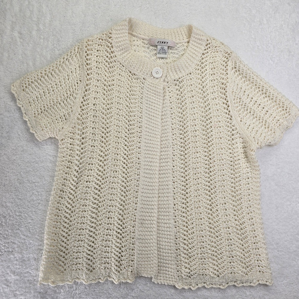 Vintage Jenny Women Summer Cardigan Crochet Sweater Open Boho Cottage Large Twee